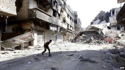 Yarmouk Palestinian refugee camp close to the centre of Damascus