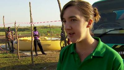 Oxfam's Grace Cahill at a temporary water treatment plant in South Sudan