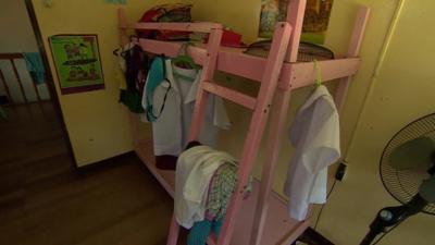A double bunk-bed in a refuge dormitory in Cebu, in the Philippines