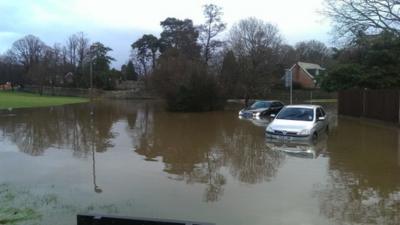 Flooding on Fairway, Copthorne, near Crawley, East Sussex, 17/01/2014