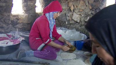 Syrian women working in Wadi Khaled's bakery