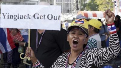 A Thai anti-government protester during a rally in Bangkok