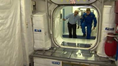 Inside a model of the ISS science lab