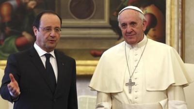 French President Francois Hollande and Pope Francis