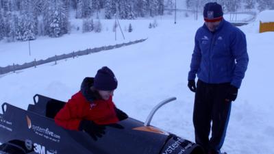 Katherine Grainger meets the GB bobsleigh team and tries her hand at getting into it