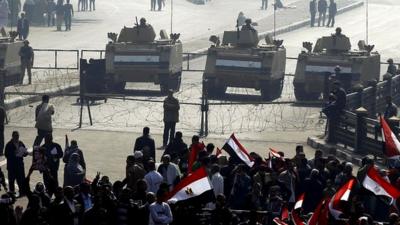 Egyptian security forces near Cairo's Tahrir Square