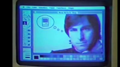 Computer screen showing Steve Jobs