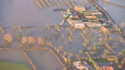 Aerial shot showing floods in Somerset