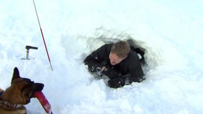 The BBC's Christian Fraser takes part in an Avalanche rescue drill