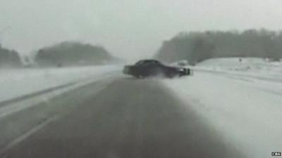 Car spins in road in US