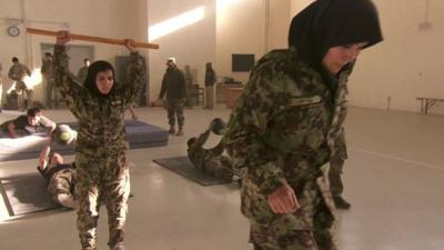 Female Afghan women in army officer training