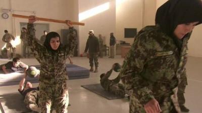 Female Afghan women in army officer training