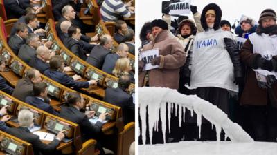 Ukraine Parliament and protesters