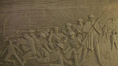 The sculpture of first memorial to the Liverpool Pals