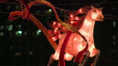 One of the 88 life-size illuminated horses in Singapore's Chinatown