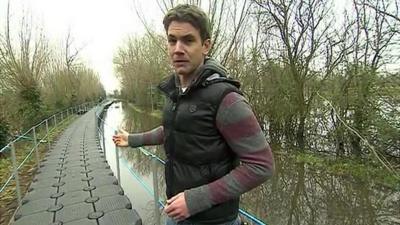 BBC reporter Andrew Plant at the specially-created walkway to Muchelney in Somerset