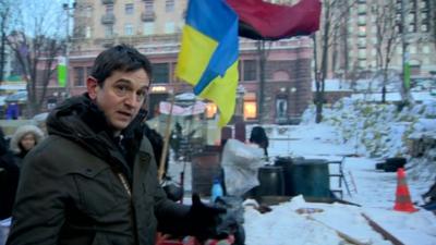 Matthew Price at a protest camp in Kiev, Ukraine