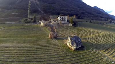 The boulder came to rest near a rock that had been dislodged many years previously