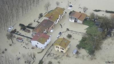 Flooded homes near Pisa, Italy