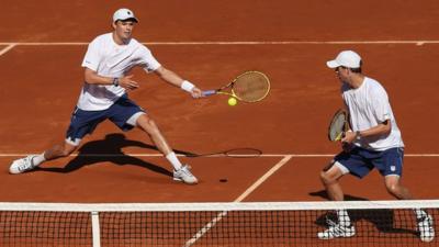 Bob and Mike Bryan in Davis Cup action