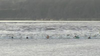 Canoeists brave the Severn Bore