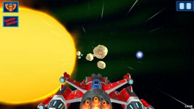 Picture of a spaceship battling obstacles in space