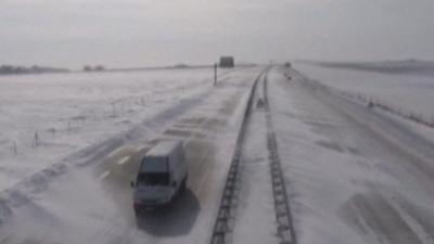 Snow-covered road in Serbia