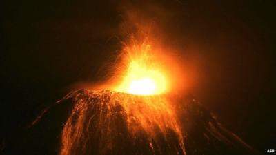 Lava spewed by the Tungurahua volcano