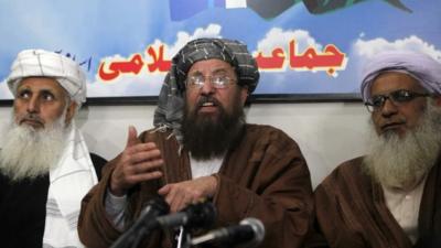 Taliban negotiators during a news conference