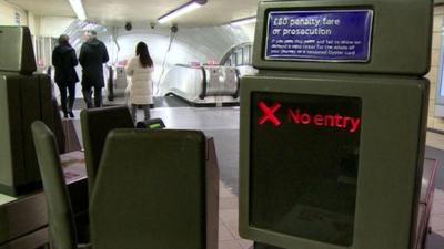 'No entry' sign on ticket barrier