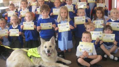 Amber the reading dog and pupils