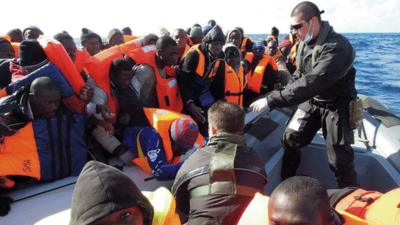 Italian sailors rescue clandestine migrants south-east of Lampedusa, 5 February. Photo: Marina Militare (Italian navy)