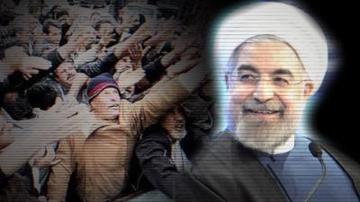 President Rouhani and Iranian citizens begging for food