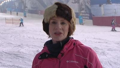 Anne McElvoy on ski slope in Hemel Hempstead