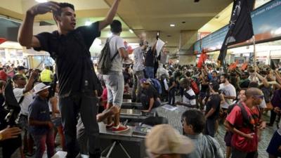 Protesters at the central train station