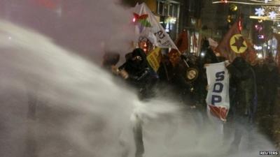 Police used water cannon to disperse protesters