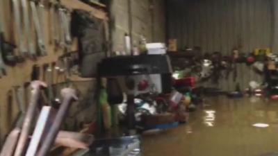 Flooded farm store, Moorland