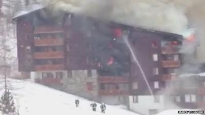 Chalet on fire in Val d'Isere