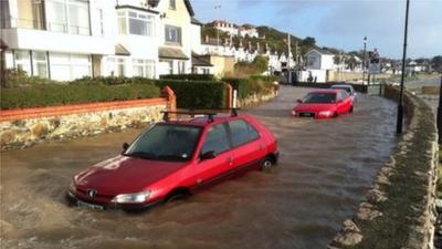 Flooding in Marine Crescent, Deganwy, Conwy