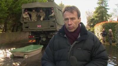 BBC reporter, Ben Brown, in Wraysbury, as British army arrive to help