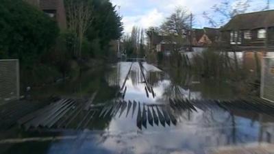 Flooded railway line outside Datchet train station