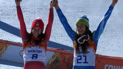 Downhill skiiers Dominique Gisin and Tina Maze (right)