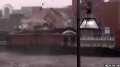 Roof blowing off Limerick Boat Club in west Ireland