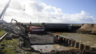 A huge imported Dutch pumping station is set up at Dunball, near Bridgwater, Somerset