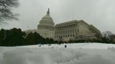 US Capitol surrounded by snow