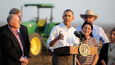 President Obama speaks to the media in Los Banos, California