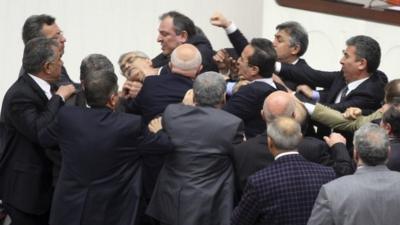 Members of Turkish parliament fighting