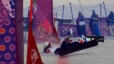 Women's snowboard cross semi-final photo finish