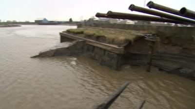 Pumps damage River Parrett banks in Somerset