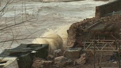 Damage to the sea wall at Dawlish